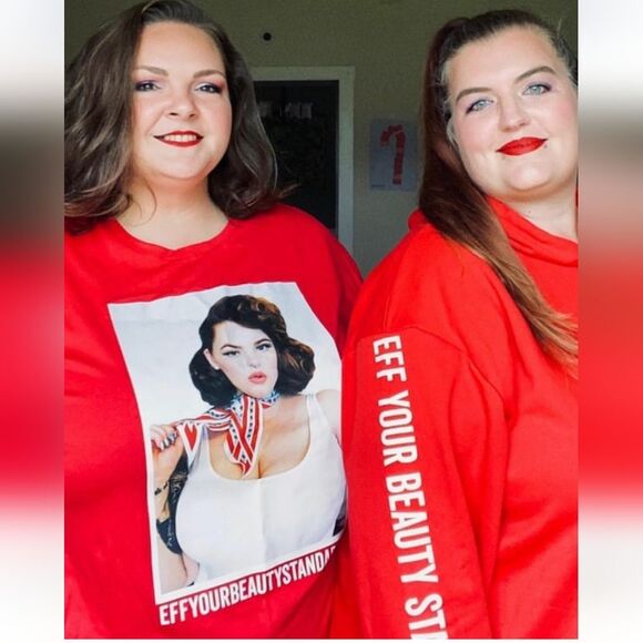 Fashion To Figure x Tess Holiday NWT Women's 3X EYBS Red Graphic Hoodie Dress - Picture 6 of 10